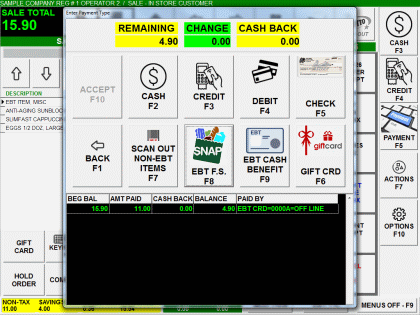 CompuReg Card Terminal EBT Payment Screen